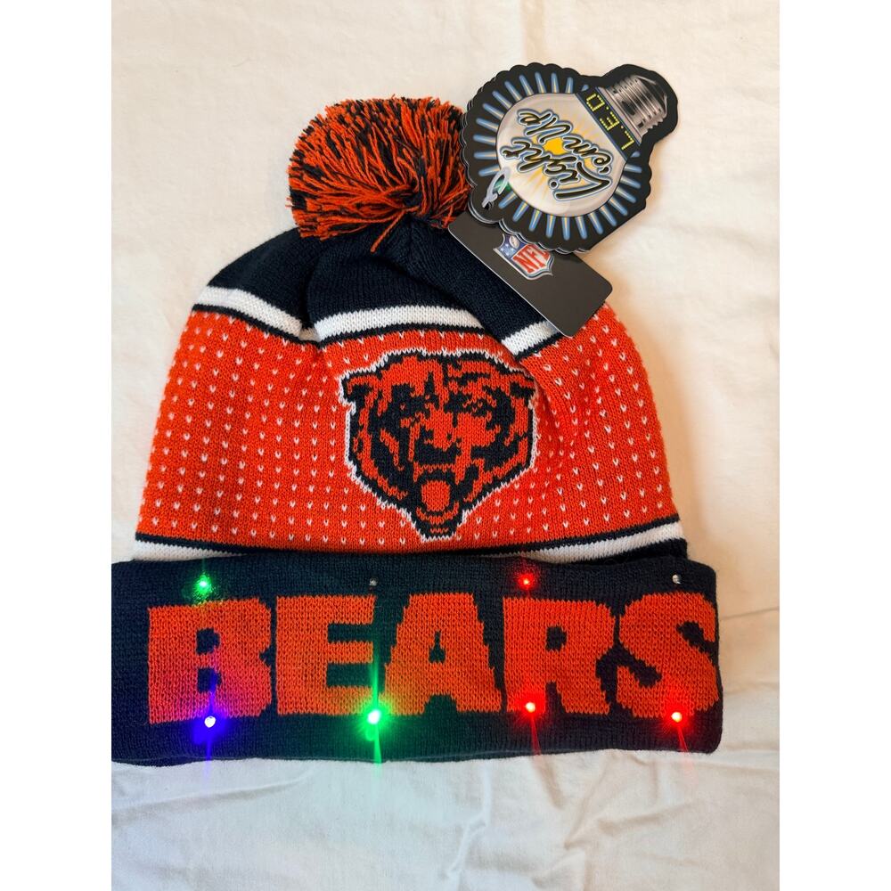 NWT Chicago Bears Foco Cuffed Knit Navy Winter LED Light Up Pom